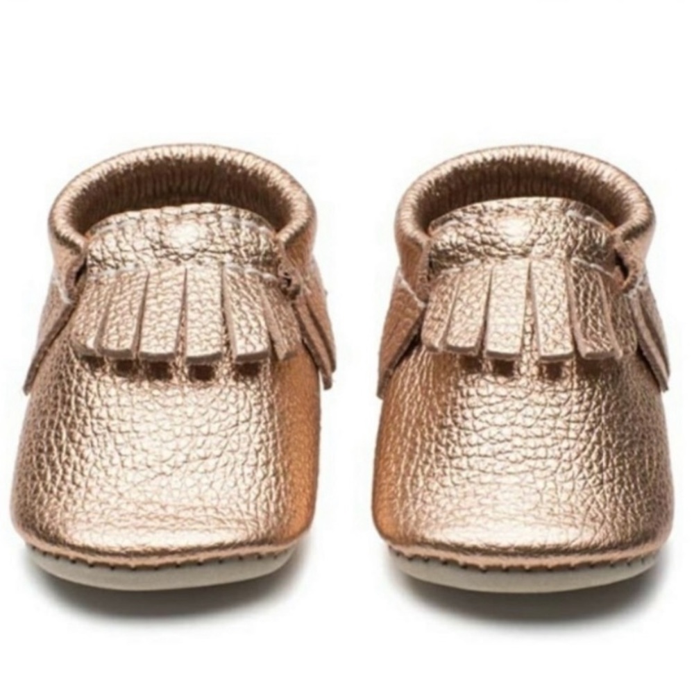 MiniMoc Baby Pink Metallic Leather Moccasin Shoes 2